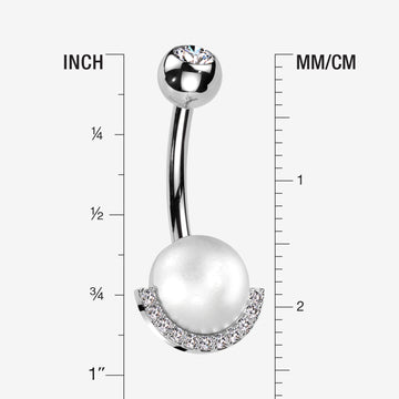 Detail View 1 of Pearlescent Sparkle Crescent Rim Belly Button Ring-Clear Gem